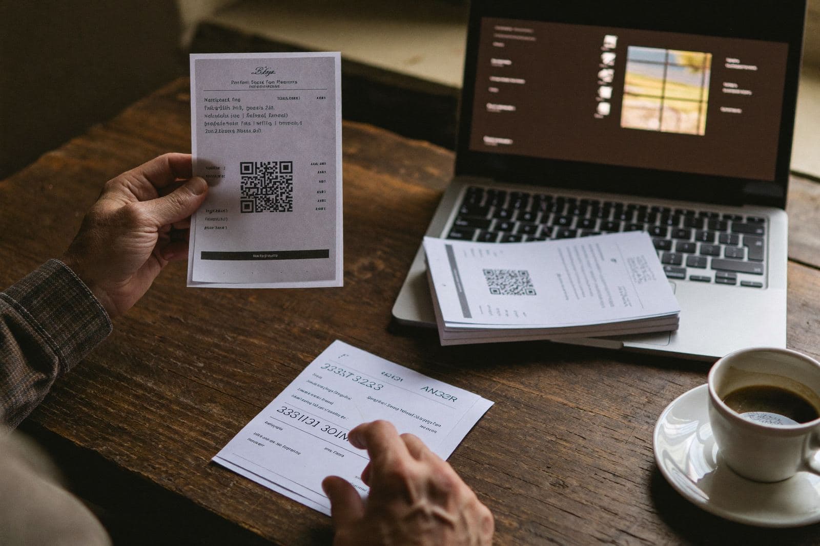 Au bureau de la ferme, une QR-facture imprimée en main devant l'ordinateur : la comparaison des outils passe par les critères suisses