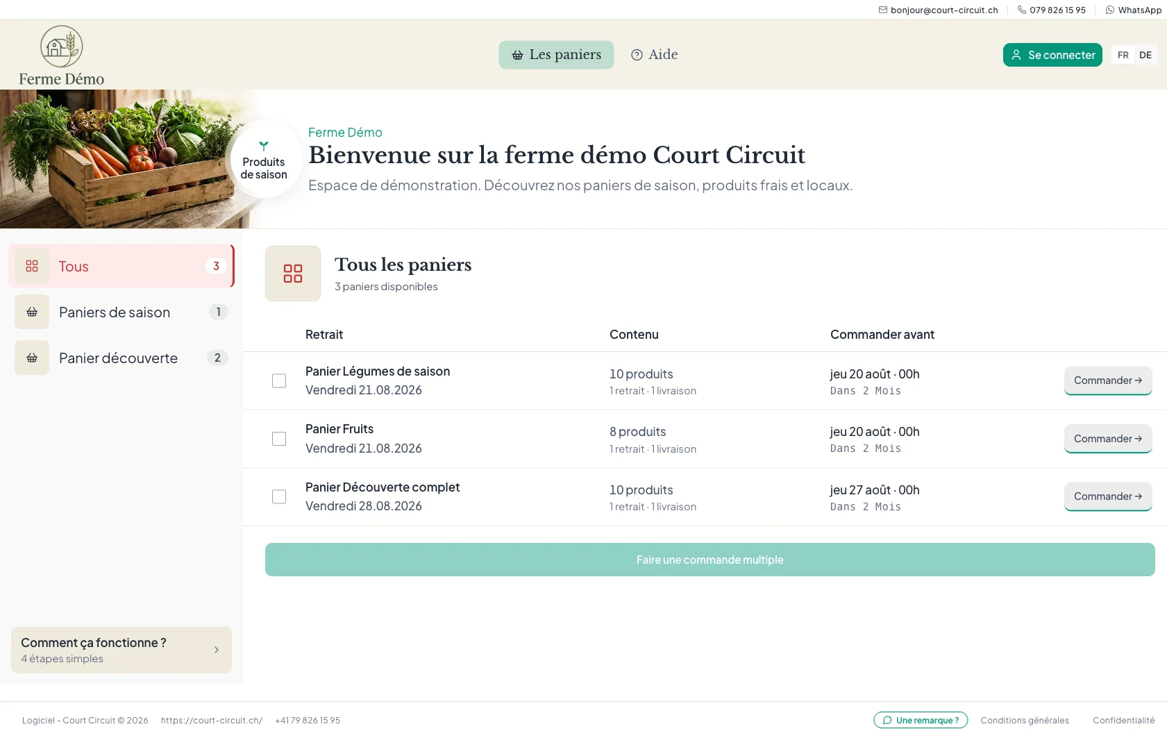 La boutique de la ferme démo : les paniers de la semaine, à commander en ligne